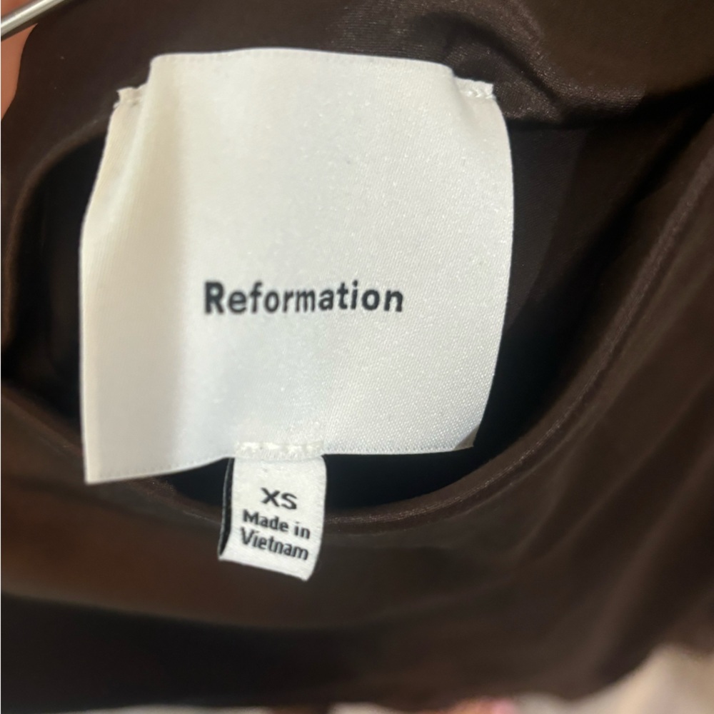 Reformation Brown Satin Slip Skirt with Lace Trim - Picture 5 of 5